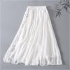 Spring Summer Women Skirt Embroidered Flower Chiffon All-Match Skirt Thin Pleated Mid-Length A-Line Skirt