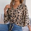 Fashion Long Sleeve Leopard Print Blouse Women Loose Elegant Casual Shirts for Women Vintage V Neck Lace Up Office Lady Tops 24118