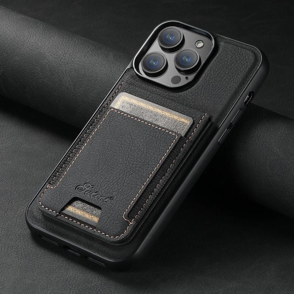 Магнитный чехол из натуральной коровьей кожи для IPhone 16 Pro Max 17 AIR 17E 16E 15 Plus 14 Pro 13 12 Съемный кошелек Держатель для карт Обложка