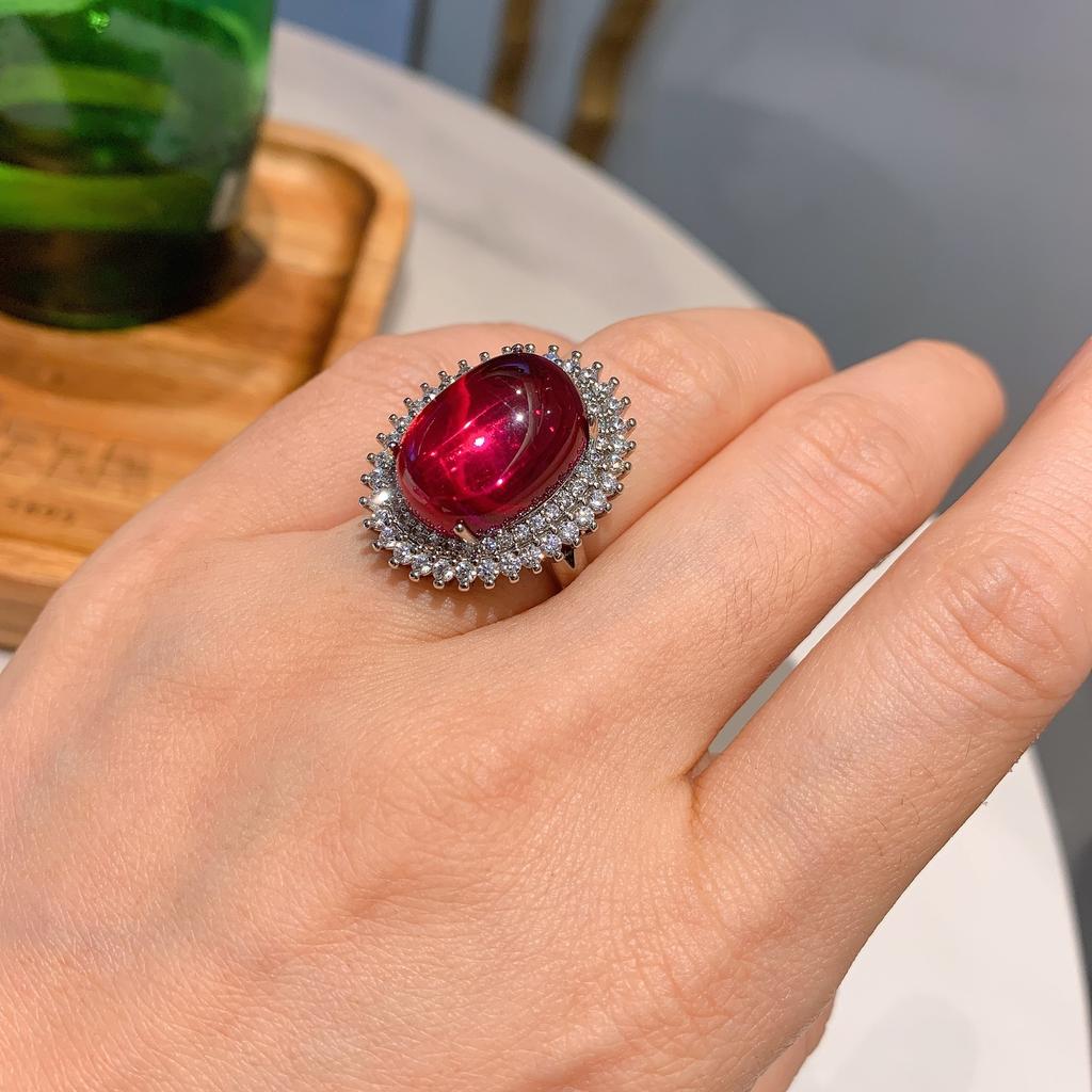 Jewelry Ice Seed Fluorescent Denier Pigeon Blood Red Treasure Plain Ring Women'S Temperament 13 * 18