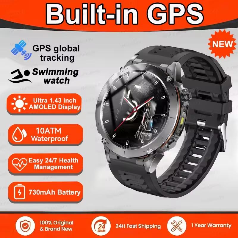 2026 Новые уличные военные умные часы для мужчин GPS-трекер Водонепроницаемые 730 мАч Здоровье Звонки Спортивный фитнес-браслет GPS-трекер Часы Для плавания