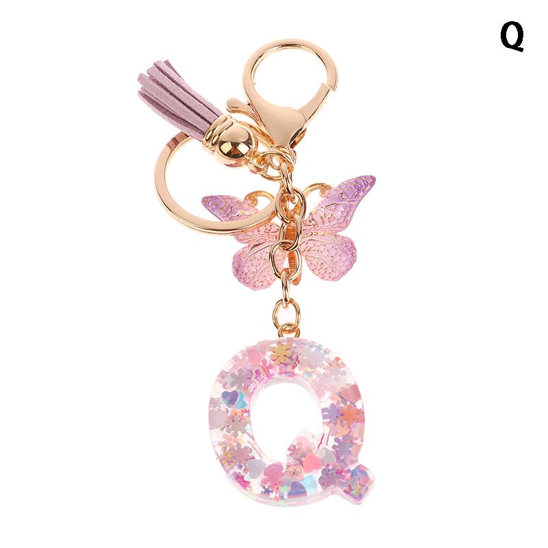 A-Z Dreamy Sequin Letters Keychain For Women Tassel Butterfly Pendant Initial Keyring Purse Suspension Bags Charms Car Key Chain