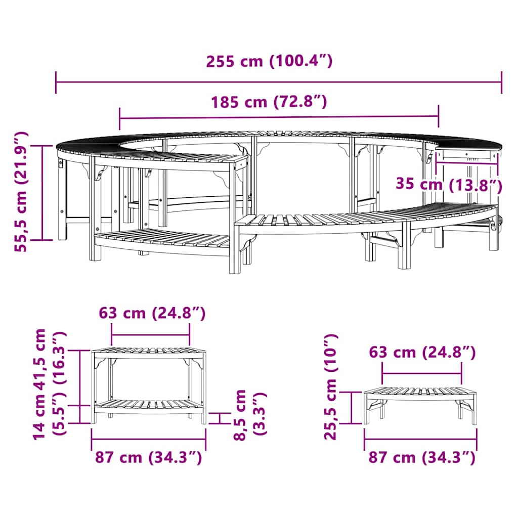 Hot Tub Surround Brown Ø255 x 55.5 cm Solid Acacia Wood
