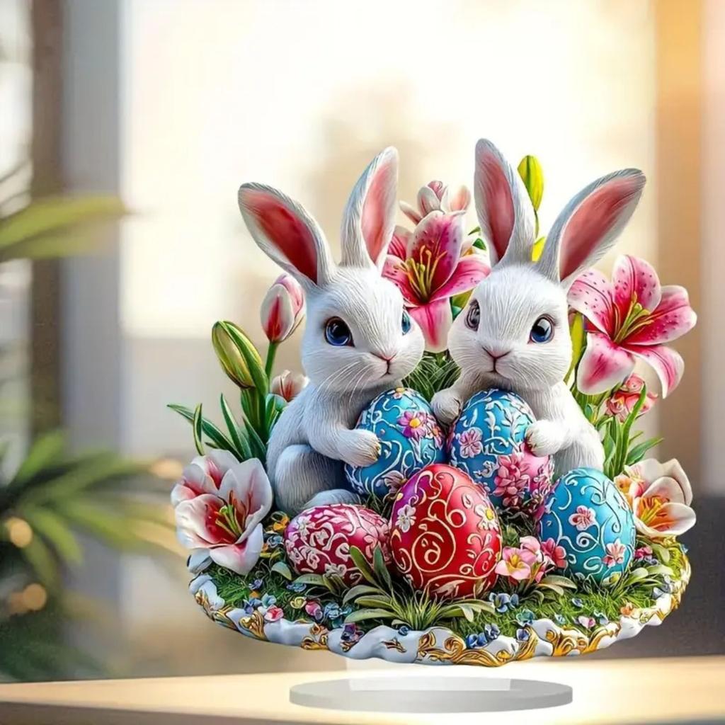 Easter Colorful Bunny Egg 2D Flat Acrylic Living Room Desktop Decoration Gift Ornaments