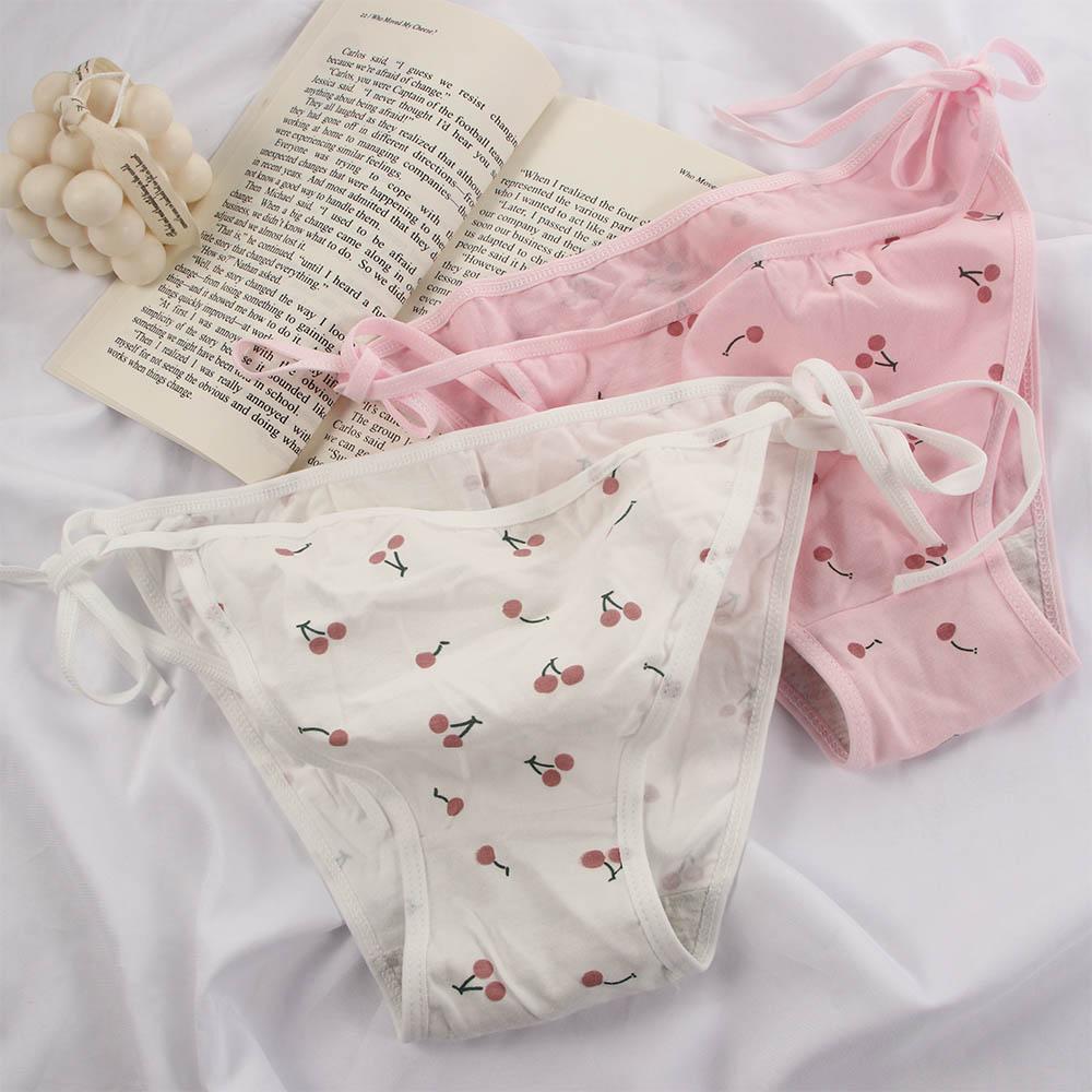 Девочка Мультяшная Вишня Лолита Бант Хлопок Аниме Нижнее белье Женские Трусы Стринги Повязка Кружево