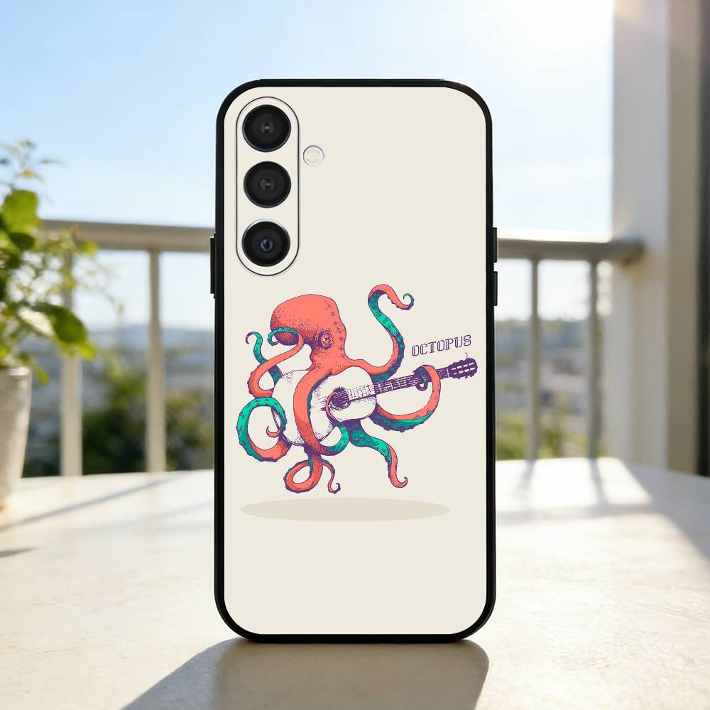 O-Octopus S-Sea Animals O-Ocean Phone Case For Samsung A73,72,71,53,52,51,22,91,80, Soft Black Cover