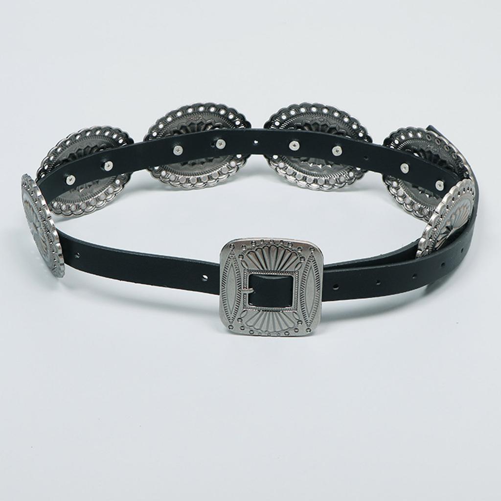 Creative Adult Waist Belt with Adjustable Carved Floral Buckle Waistband PU Waist Belts for Women Universal Jeans Belt