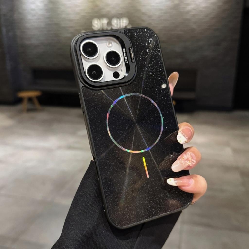 Лазерный блеск с текстурой CD Для чехла-подставки для линз Magsafe Для iPhone Air 17 16 15 14 13 12 11 Pro Max Крышка-держатель для беспроводной зарядки