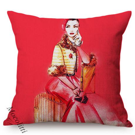 Fashion Woman Portrait Throw Pillow Case Pink Water Color Hand Painted Abstract Girl Decoration Square Cushion Cover Almofadas
