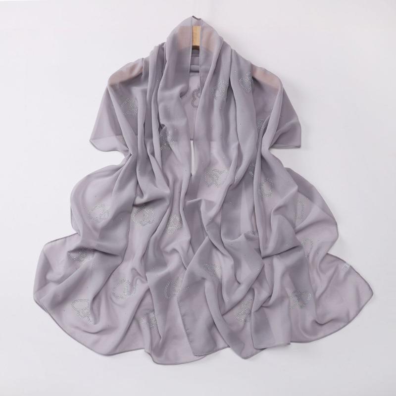 Chiffon Long Scarf Double Heart Rhinestone Ethnic Headscarf For Women