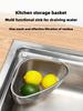 Stainless Steel Drain Rack,Dish Cloth&Sponge Holders,Punching-Free Storage Basket,Shelf,Triangle,Kitchen Sink Corner Bathroom