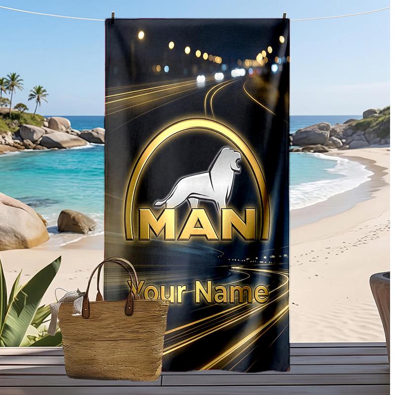 MAN Truck Custom Beach Towel, Print Your Name Text Lightweight Absorbent Towel for Swimming Travel