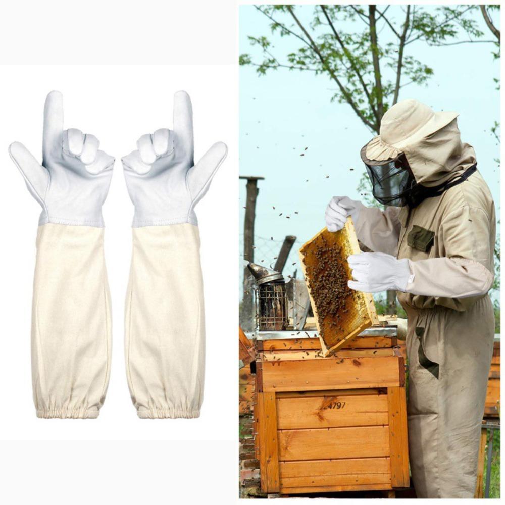 1 Pair Professional Canvas Sheepskin Gloves Anti-sting Beekeeping Tools Safe Beekeeping Gloves