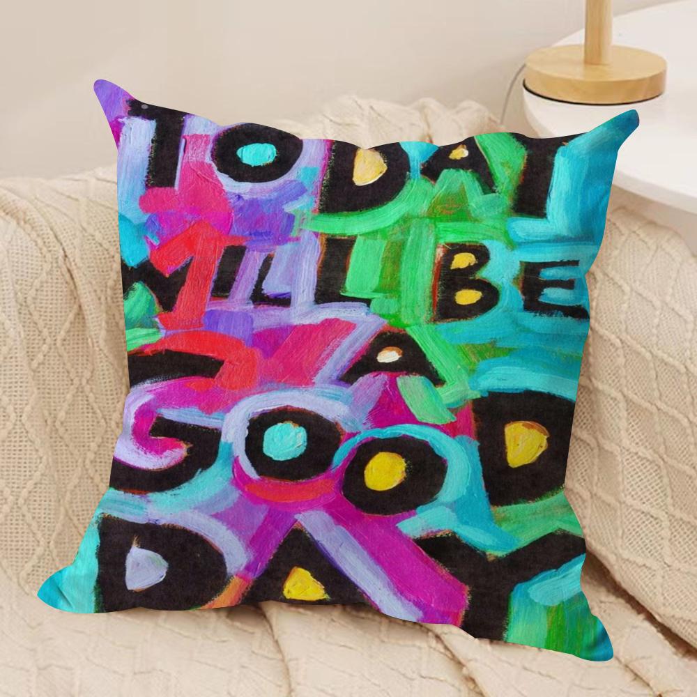 Creative Watercolor Words Cushion Cover Short Plush Double-Sided Print Square Throw Pillow Covers Sofa Home Cushion Decor
