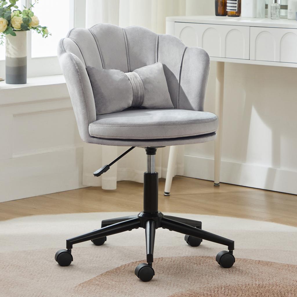 Modern Design: Dressing Chair, Office Chair, Petal-Shaped Backrest, Butterfly-Shaped Lumbar Cushion, Height-Adjustable, Soft Seat Cushion.