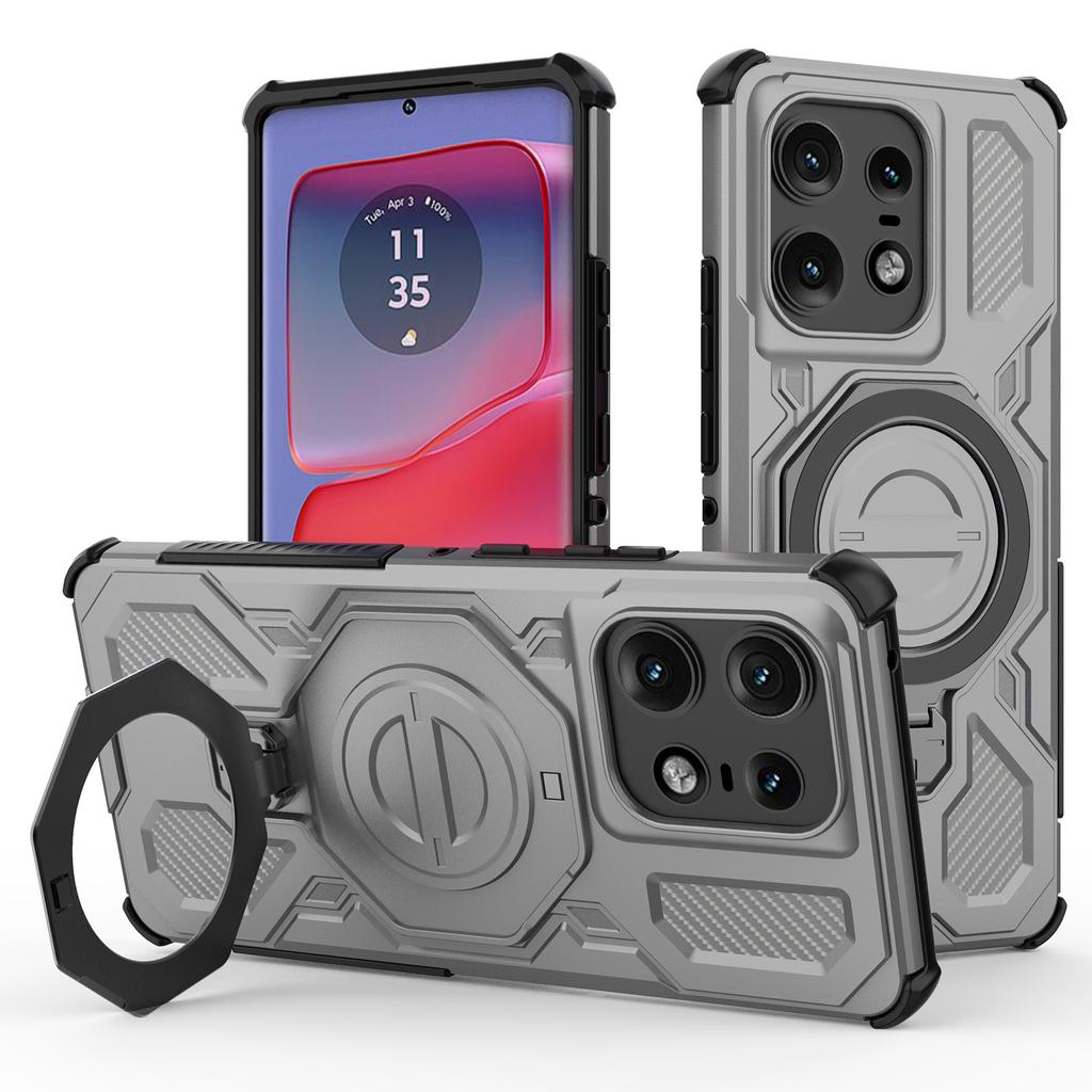 Магнитный чехол для Motorola Edge 50 Pro 5G, вращающаяся металлическая подставка, задняя крышка телефона из ПК+ТПУ