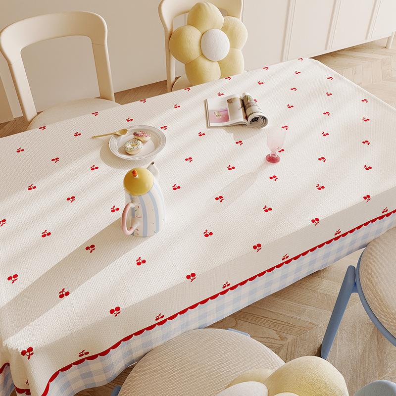Корейская Клетчатая Вишня ПВХ Скатерть для Обеденного Стола Водонепроницаемая Утренняя Милая Живущая Одна Девушка Стол для Завтрака, Декоративная Накидка