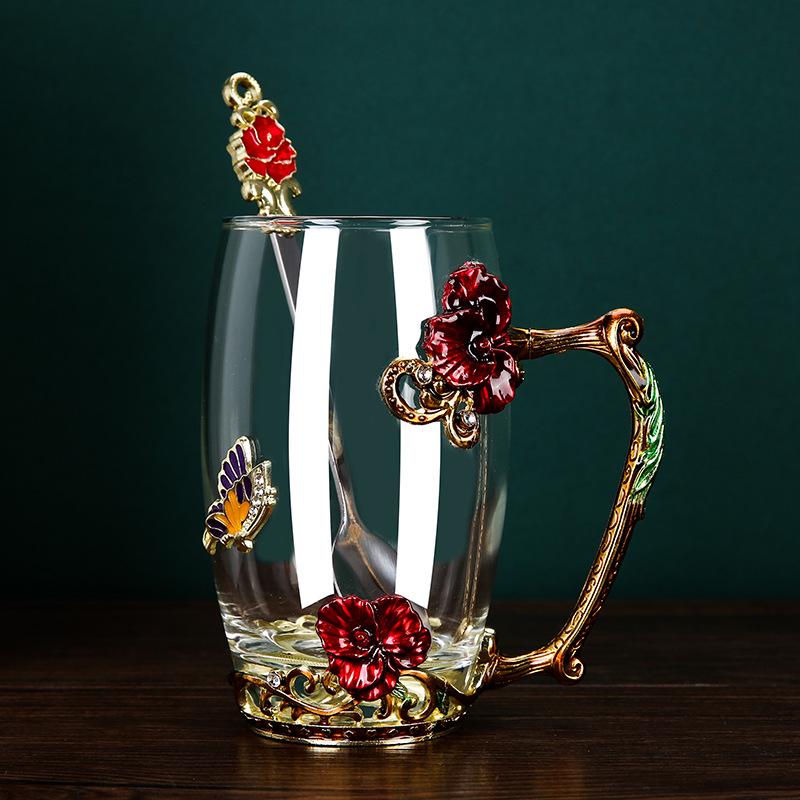 Креативный набор стеклянных чашек для кофе и молока цвета эмали для гостиной