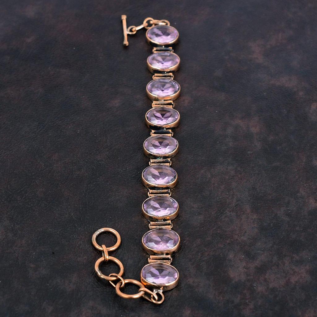 Граненый браслет из розового кунцита Медный браслет Регулируемый браслет-цепочка Браслет из натурального камня ручной работы Кунцит Медные украшения Подарок для него