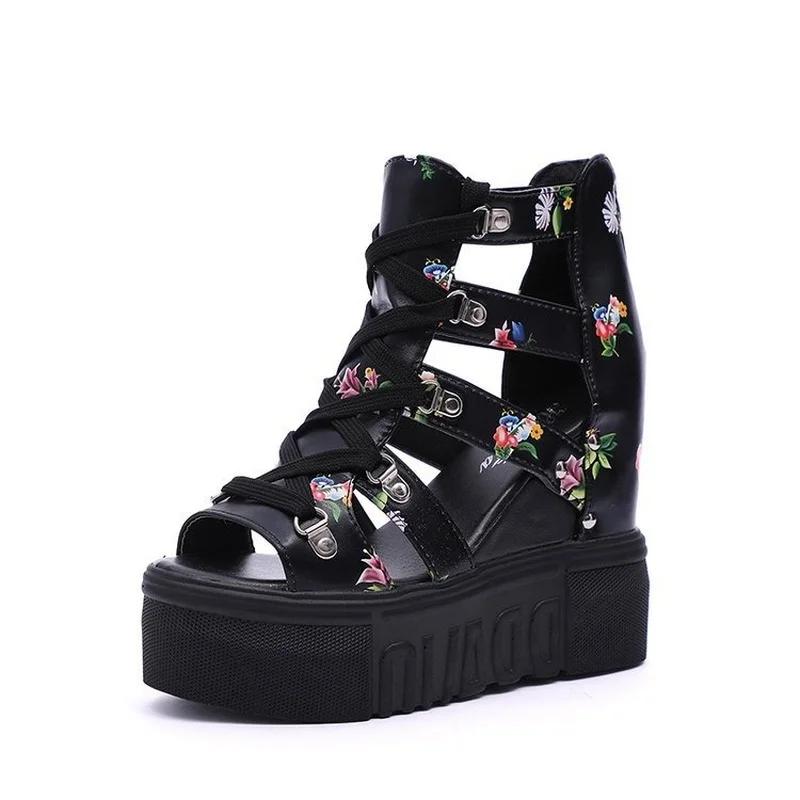 Женские босоножки на высоком каблуке 2024 года, летние, на толстой подошве, с открытым носком, в римском стиле, гладиаторские, на молнии, на платформе