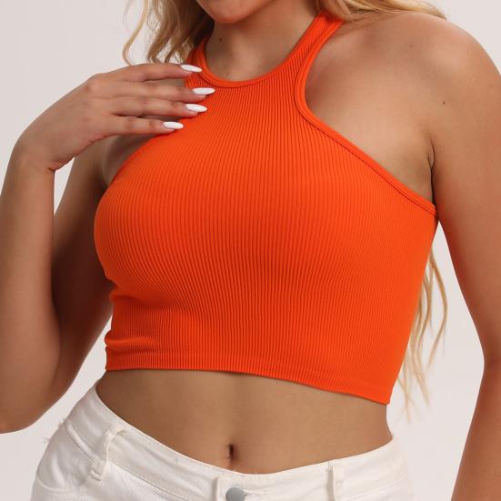 Yousheng Женский жилет для бега с круглым вырезом без рукавов, короткие майки, однотонный цвет, ребристый, эластичный, быстросохнущий жилет со спиной-борцовкой