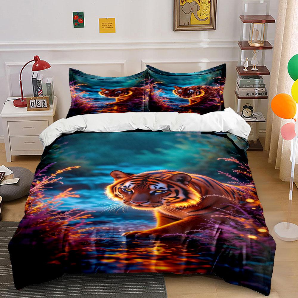 Tiger with water reflection. Bedding sets Duvet cover sets Duvet covers Pillowcases(1*Duvet Cover 2*Pillowcases without duvet insert)