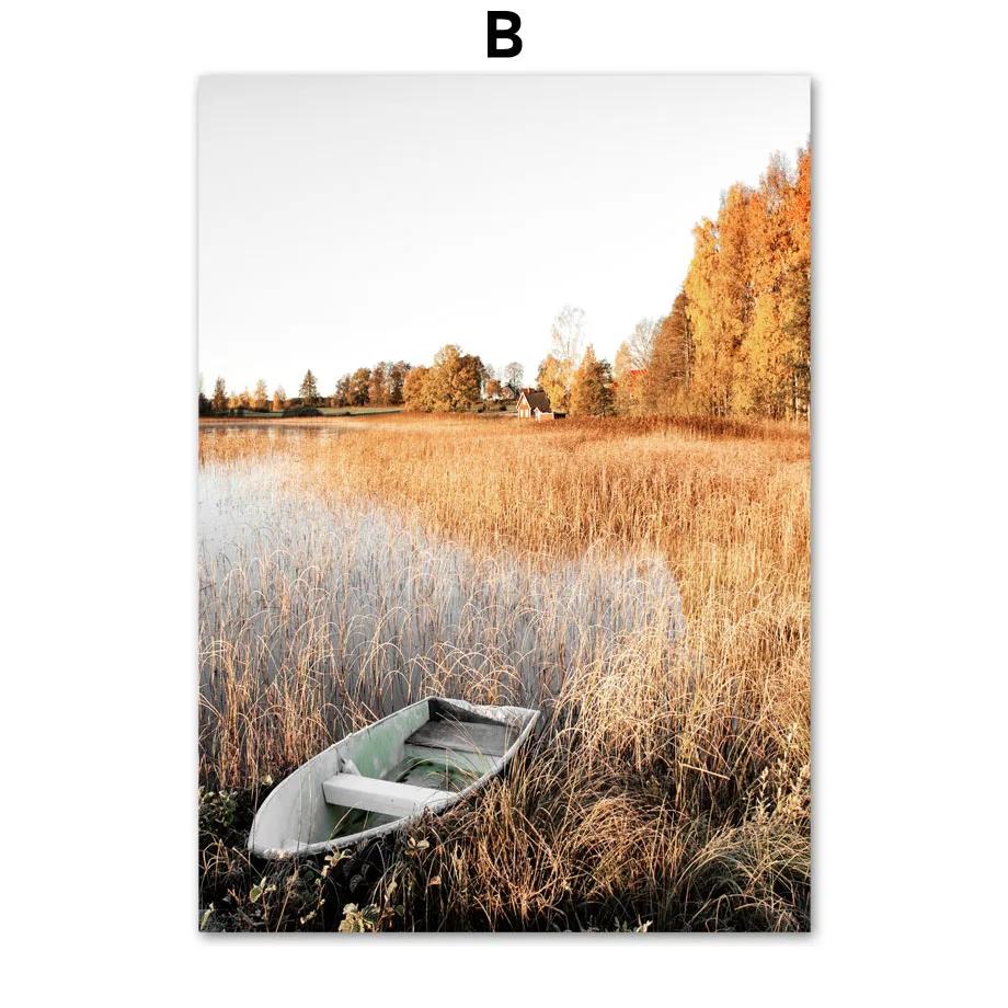 Винтажный осенний пейзаж, осенние растения, постеры, холст, картина, теплые тона, печать, природа, настенные художественные картины, декор интерьера гостиной