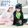 Green Dinosaur Winter Children Flannel Animal Kigurumi Pajamas 1 Piece Kid Pajamas Clothes Hooded Romper Sleepwear