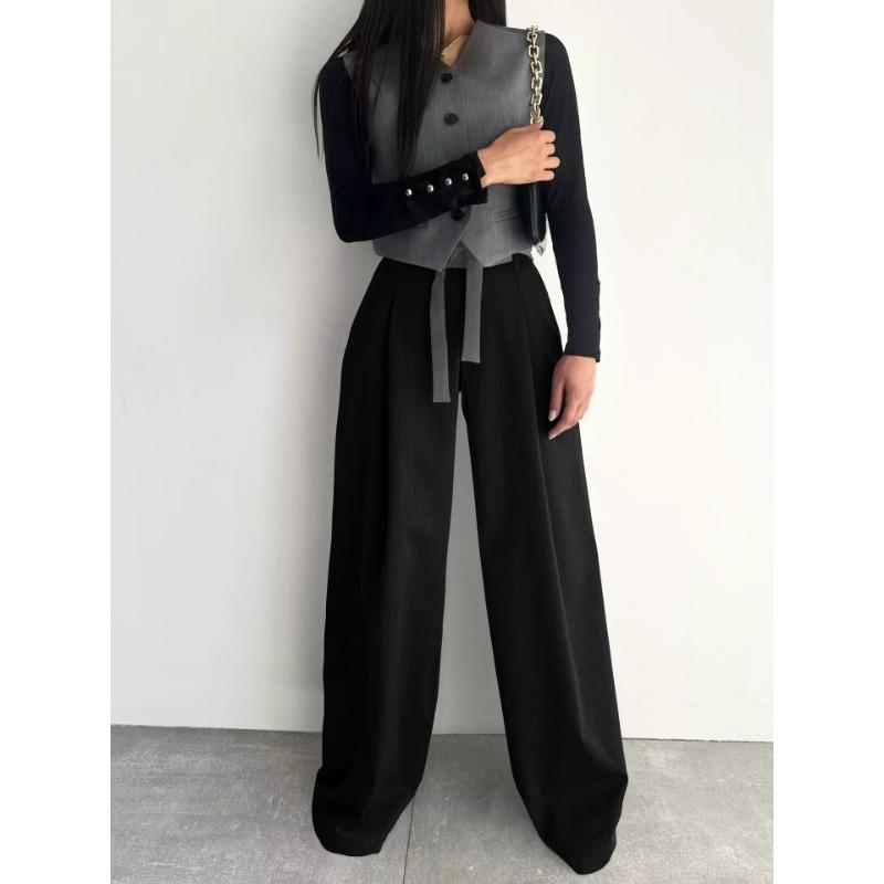 Suit Wide Leg Pants Advanced Sense of Solid Color Temperament Commuter Slim Pants Woman