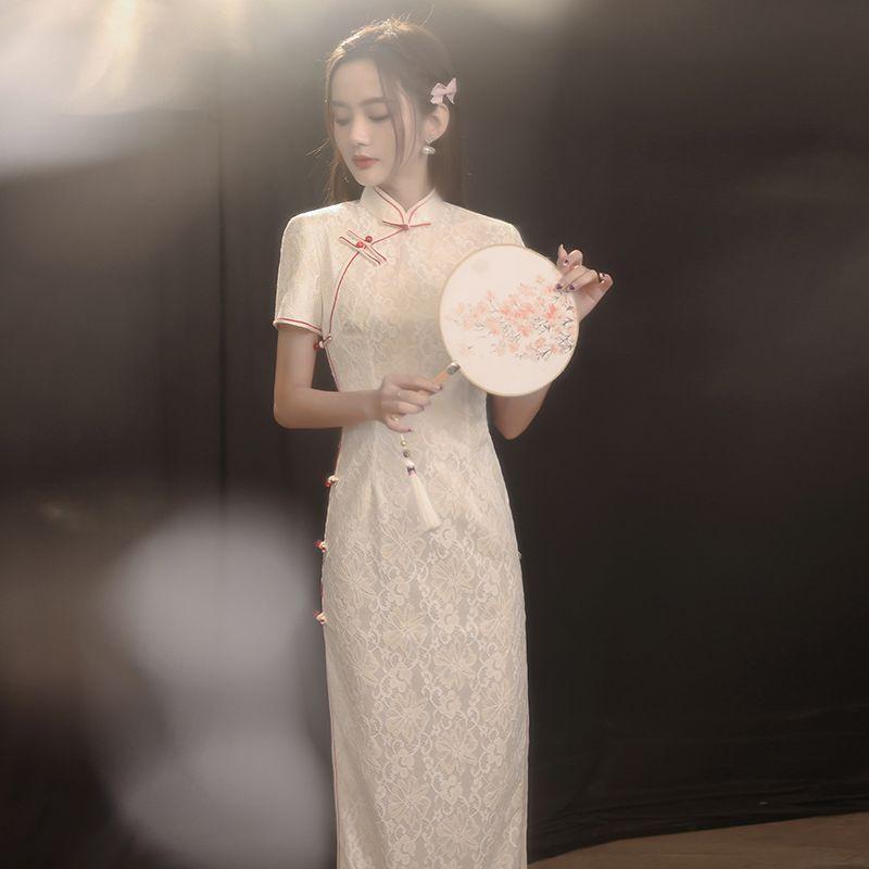 Улучшенное повседневное платье Cheongsam с короткими рукавами в китайском стиле в стиле ретро