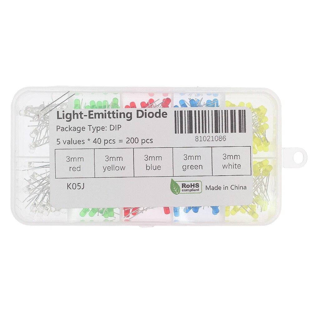 100-200 шт. набор светодиодов, светодиодный комплект, коробка 3 мм, 5 мм F3 F5, светоизлучающий диод, белый, зеленый, красный, синий, желтый, электронный комплект «сделай сам»