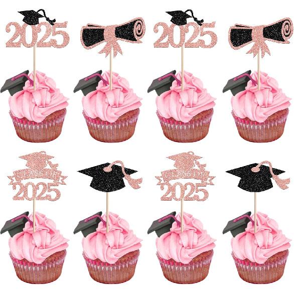 1 PCS High Heel Girl Graduation Cake Topper Black Pink Glitter Done Diploma Class of 2025 Congrats Grad Cap Cake Pick for 2025 Senior High School