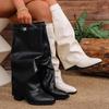 Women's High-heeled Fashion Boots 2025 Autumn Cross-border Thick-heeled Plus-size British-style High-top Trouser Boots