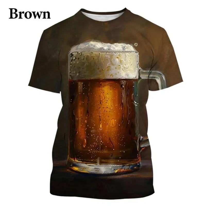 Мужская классическая футболка с принтом пива на 3D-принтере, малиновые летние футболки Harajuku с круглым вырезом и короткими рукавами
