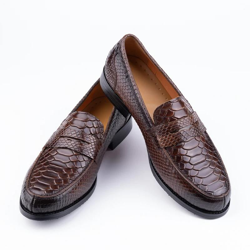 Fashion Snake Printing Leather Men Shoes Loafers Design Slip On Daily Casual Shoe Genuine Cowhide Handmade Sewing Comfortable Dress Shoe