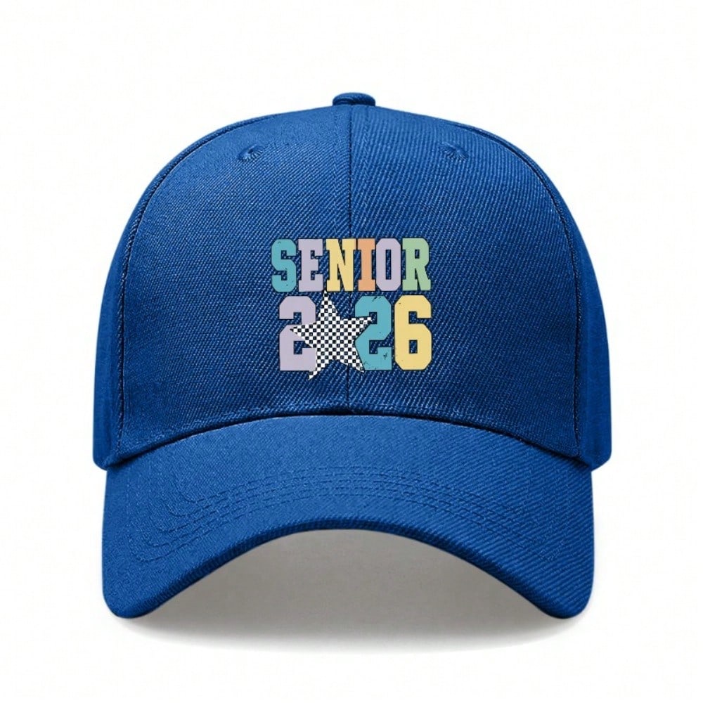 Trendy Senior 2026 Baseball Cap - Unisex Adjustable "SENIOR 2026" Print Black Baseball Hat For Graduation