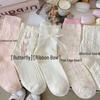 Women's Spring-Summer Ballet Bow Socks - Mid-Calf, Thin Slouch, White JK Style