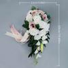 Fake Flower Bunch Wedding Bridal Bouquet Artificial Rose Flowers with Ribbons Tossing Cascading Bouquet Boho Rustic Ceremony Anniversary Decoration