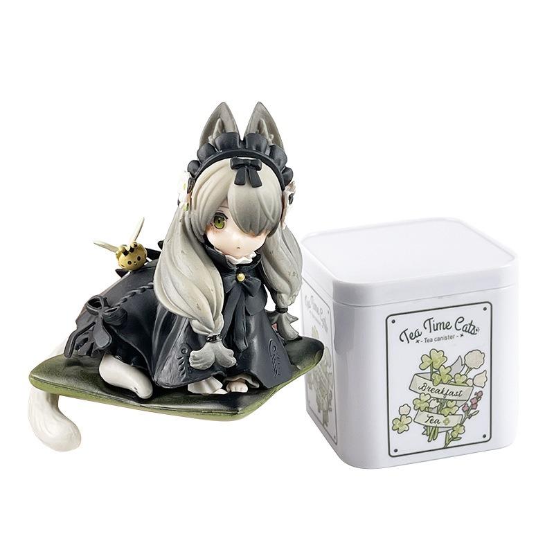 Чайная коробка Фигурки кошек Аниме Чайник Кукла Лолита Милая Скульптура кошачьих Статуэтка Рибозы Настольные фигурки Украшение Гостиная Орнамент