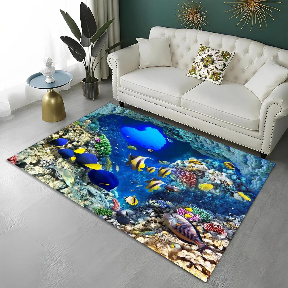3D ковер-иллюзия морского дна, подводный мир, для дома, гостиной, спальни, дивана, коврик-дверной коврик, декор, детский коврик, нескользящий напольный коврик