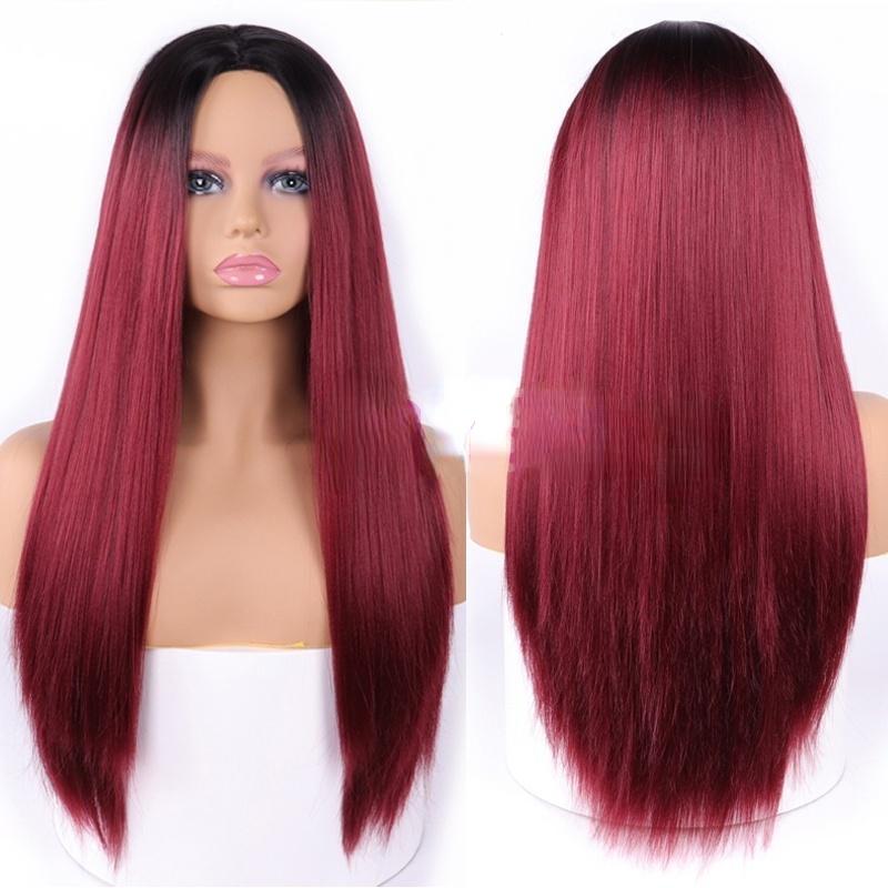 MISSQUEEN Женский длинный прямой косплей с черными корнями, омбре, блондинка, костюм, полный парик без челки для женщин