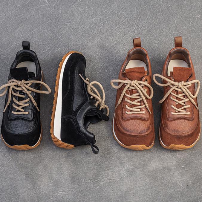 Johnature Thick Soled Casual Sneaker Shoes Retro Soft Soled Comfortable Genuine Leather Women's Shoes