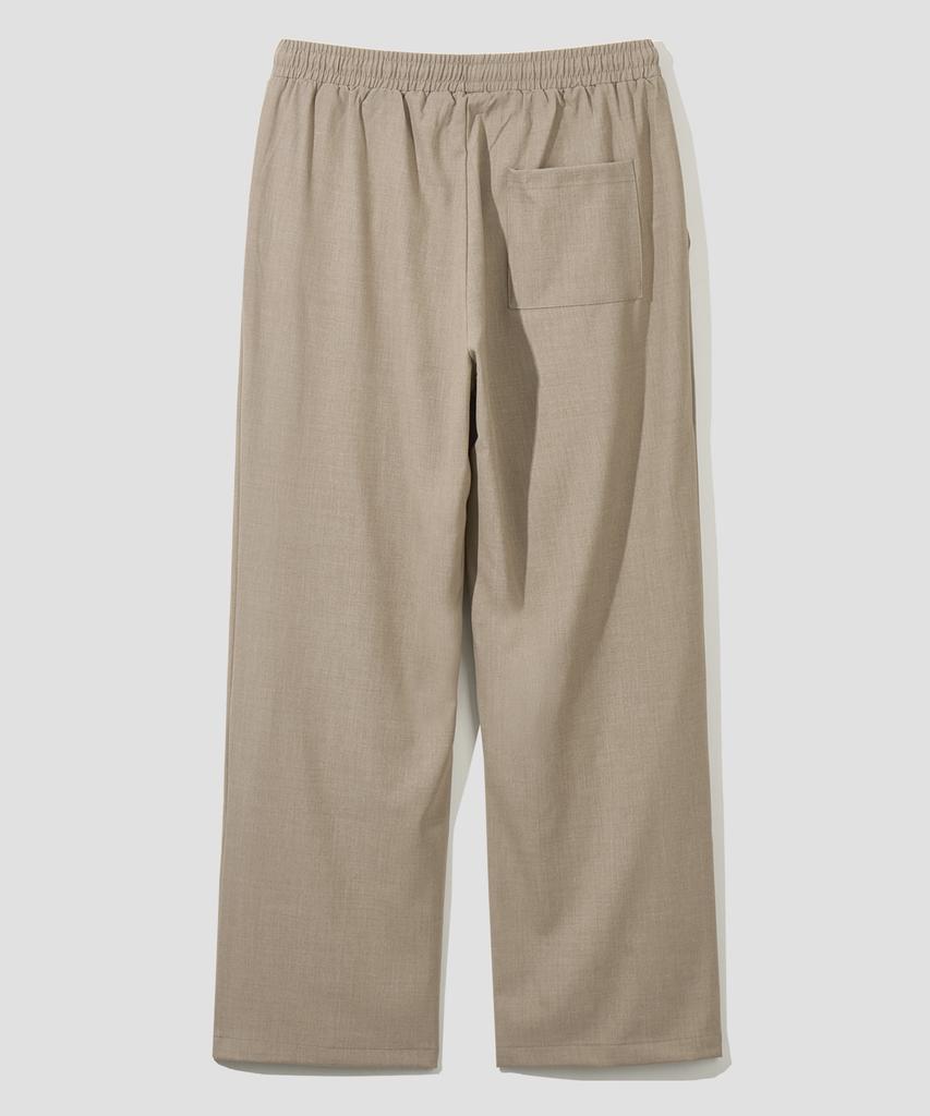AGOD Single-Pleat Wide Elastic Waist Slacks [Beige]