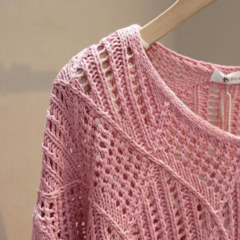 Korean Style Design Loose Fitting Pullover Slim and Hollow Out Versatile Knit Shirt Cover