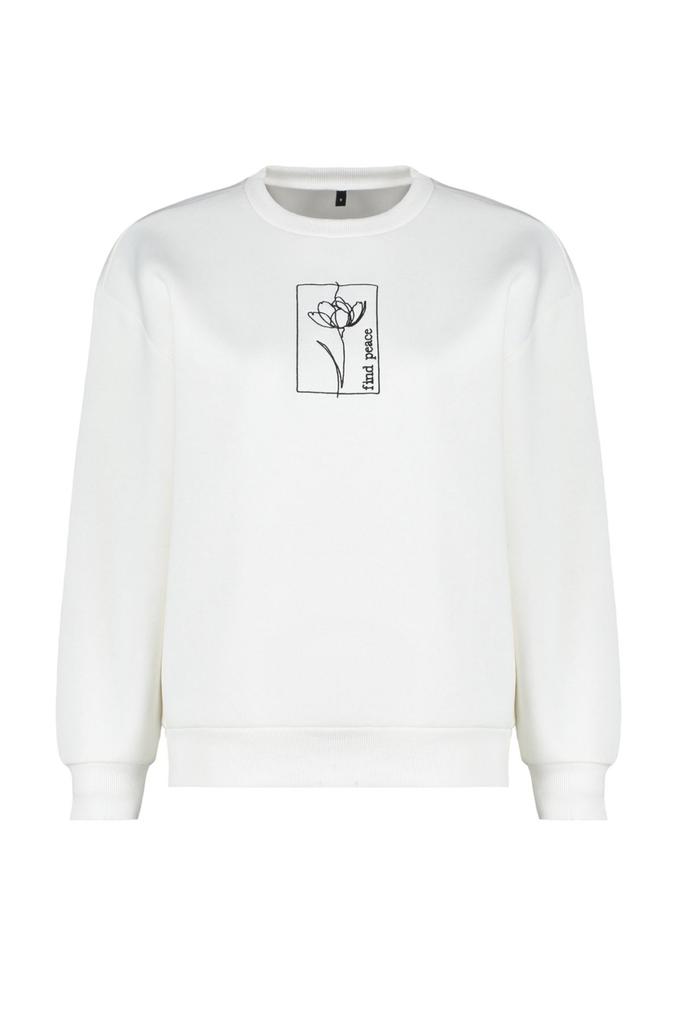 Женская модная стильная толстовка цвета экрю с цветочной вышивкой, обычная толстая внутренняя флисовая вязаная толстовка с круглым вырезом