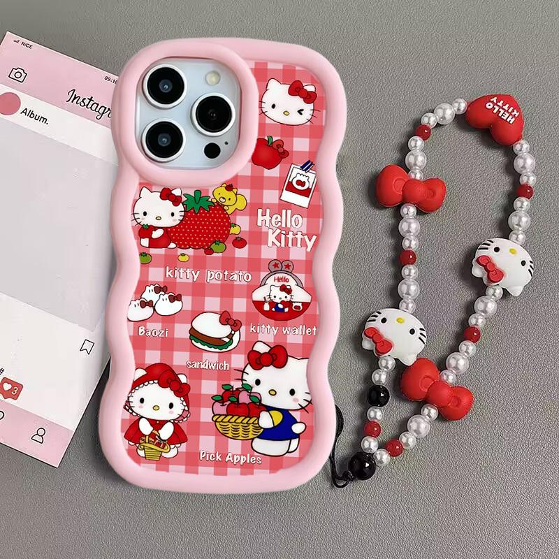Мультяшный браслет Hello Kitty Чехол-цепочка Для OPPO A60 A6 A5 PRO A79 Reno 15F 14F 13F 12 11 10 Pro 12F 11F A36 A78 5G Волна Чехол
