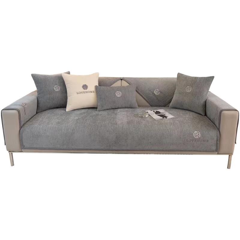 Мягкий однотонный чехол для дивана из синели для гостиной, роскошный чехол для дивана с вышивкой, современное простое универсальное нескользящее полотенце для дивана