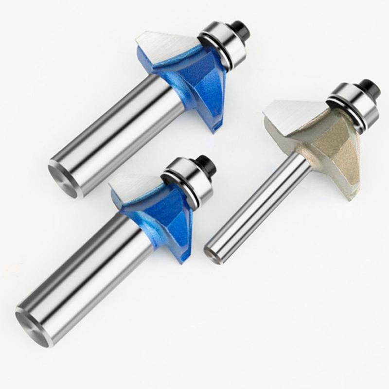4 шт. Фреза со скруглением 1/4"/1/2" для деревообработки, 45 градусов, с верхним подшипником, фаска