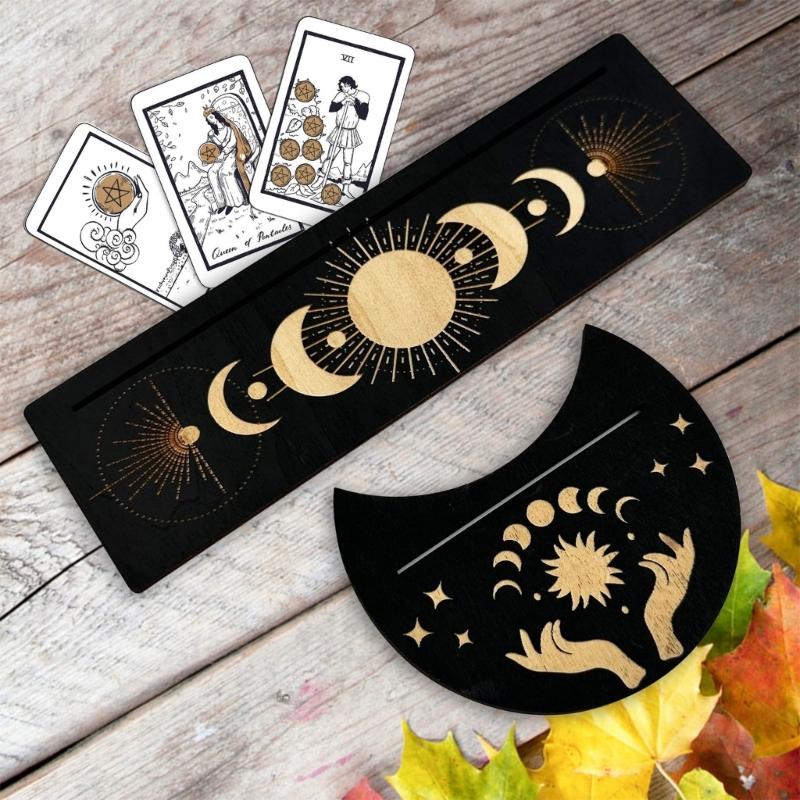 Moon Shape and Rectangle Cards Holder for Witch Divinations Tools Wood Tarot Cards Stand Holder Moon Phases Altar Base