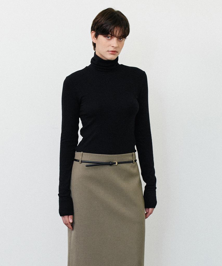 NOTIA Wool Tencel Turtle Neck T-Shirts - Black